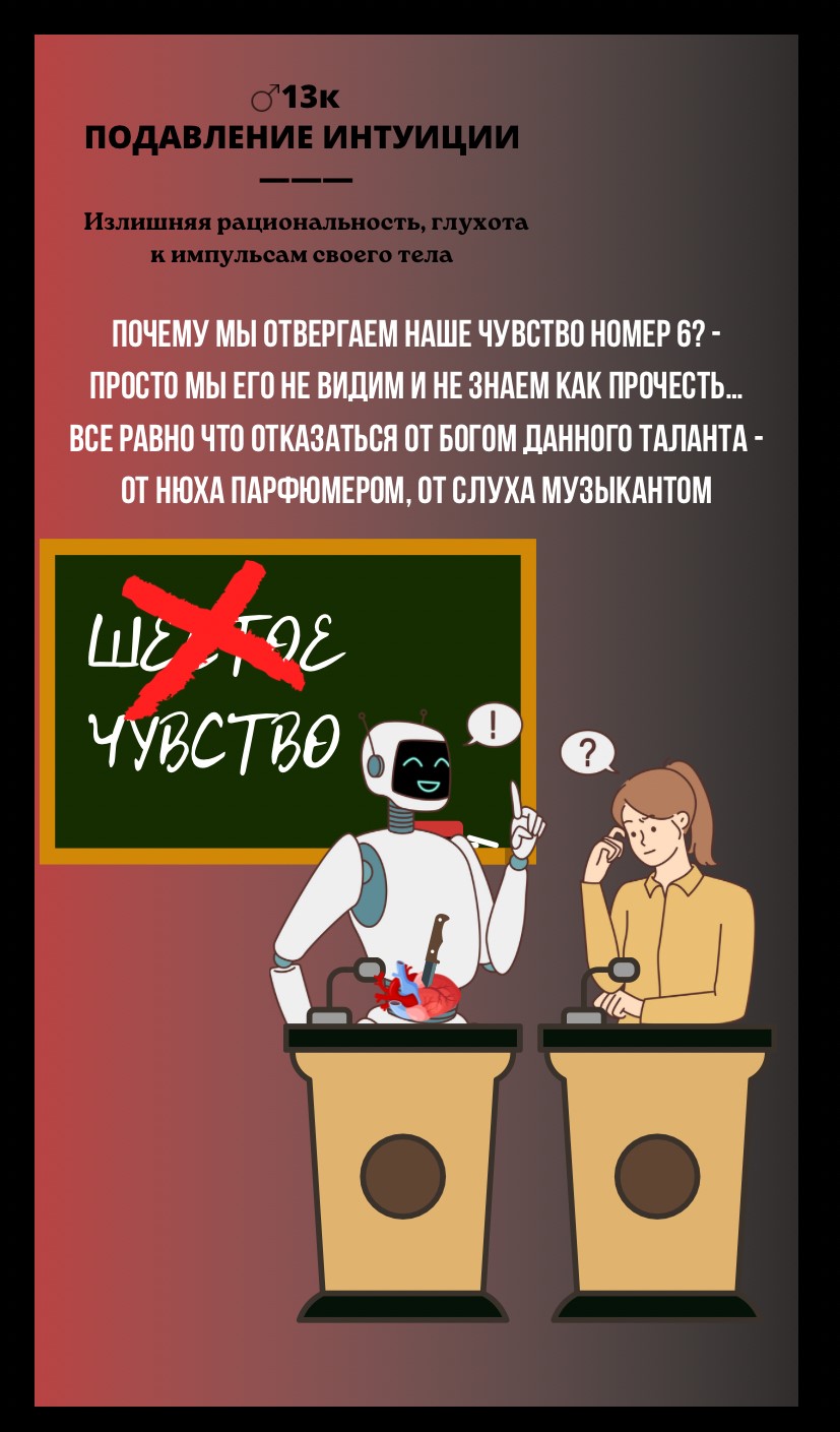 13к ПОДАВЛЕНИЕ ИНТУИЦИИ/ИЗЛИШНЯЯ РАЦИОНАЛЬНОСТЬ, ГЛУХОТА К ИМПУЛЬСАМ СВОЕГО ТЕЛА